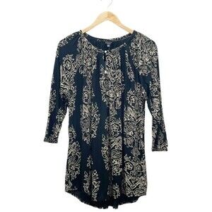 NWT Lucky Brand Black & Tan Knit Cotton 3/4 Sleeve Boho Tunic Women’s Size 1X